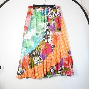 Passports Maxi Skirt 1X Patchwork Floral Boho Color Long Cotton Tiered Festival